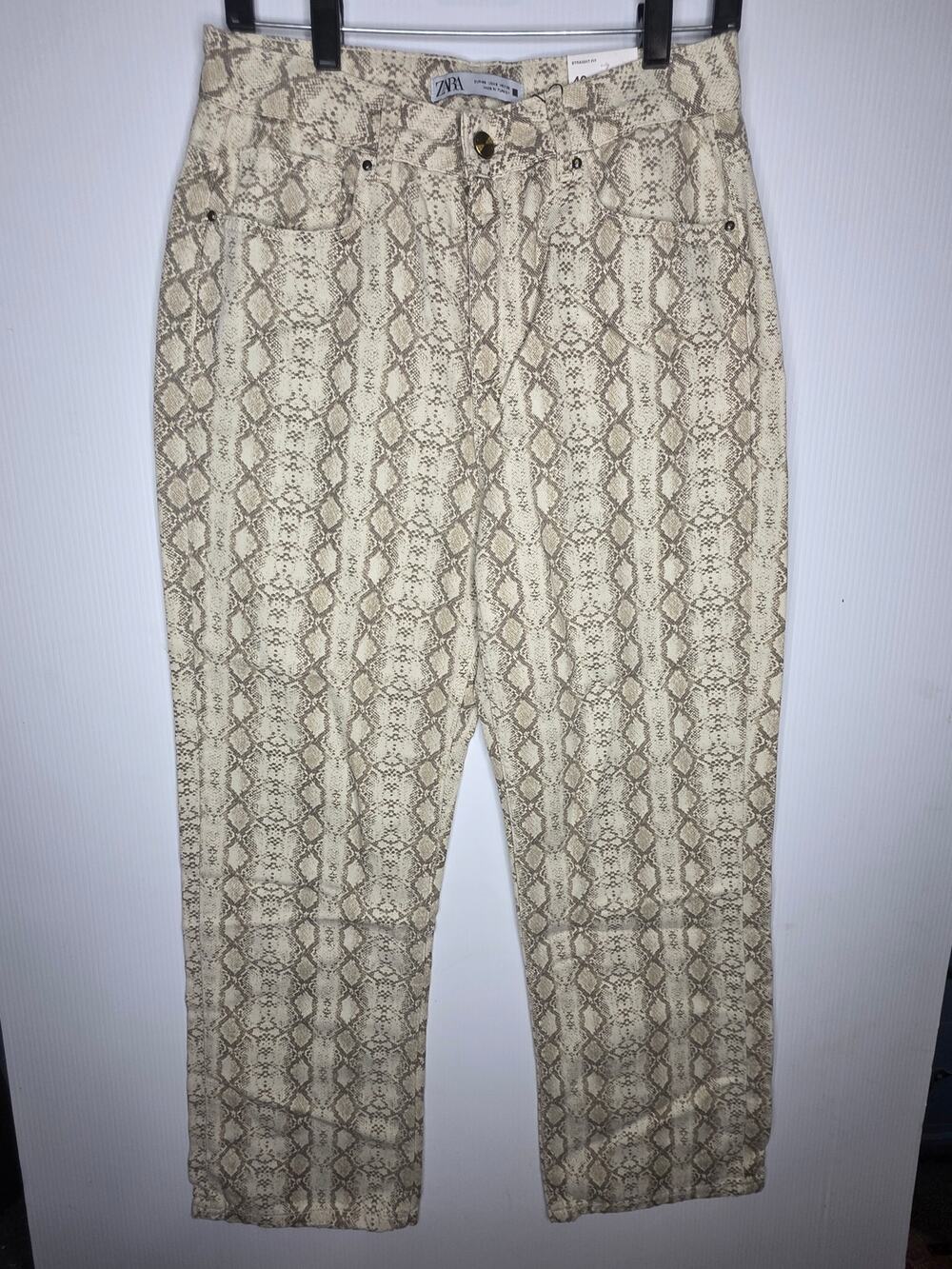 Zara Size 8 Snakeskin Print Straight Fit Ankle Jeans High Rise Rigid